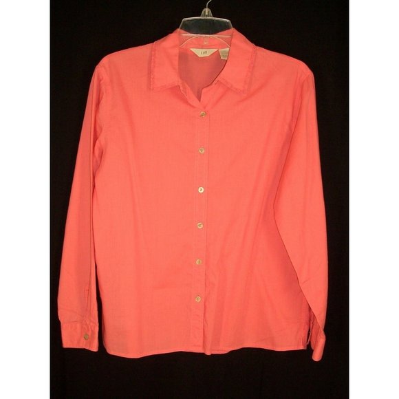 J. Jill Top XS Button Down Ruffle Collar Orange Coral - Picture 6 of 7